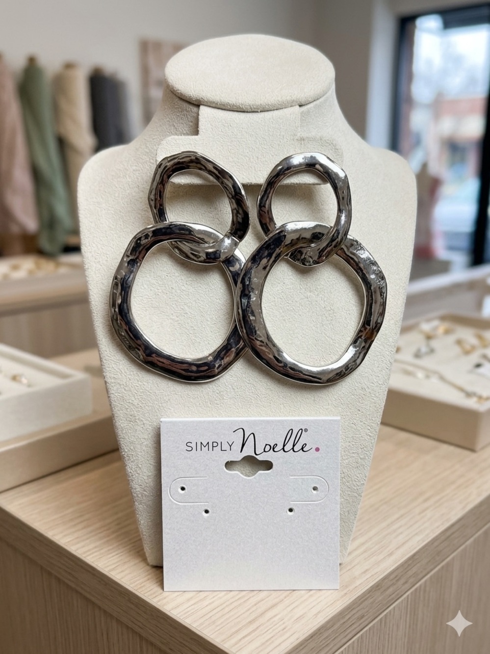Simply Noelle Hammered Silver Linked Hoop Earrings